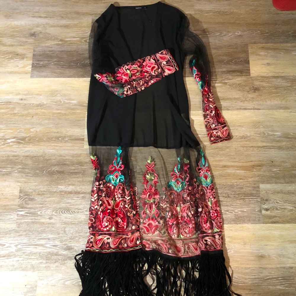 Sheer embroidered long cardigan